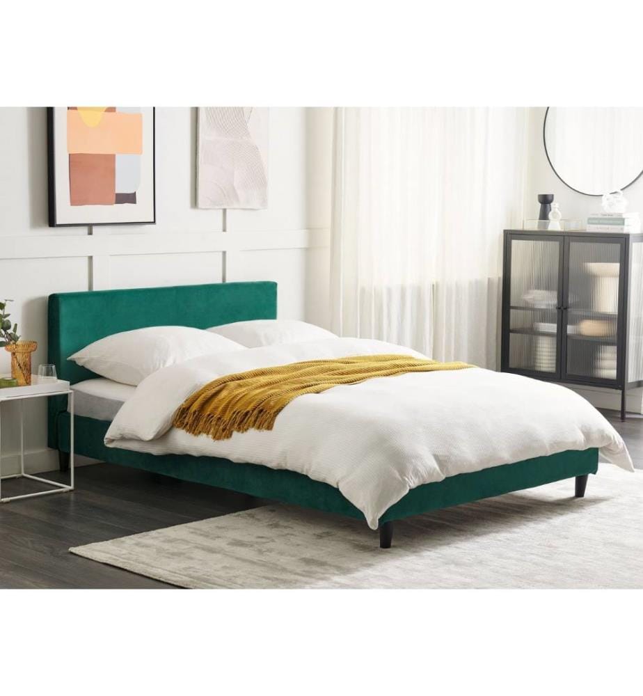 Lit avec sommier Velours FITOU 140 x 200 cm Vert foncé