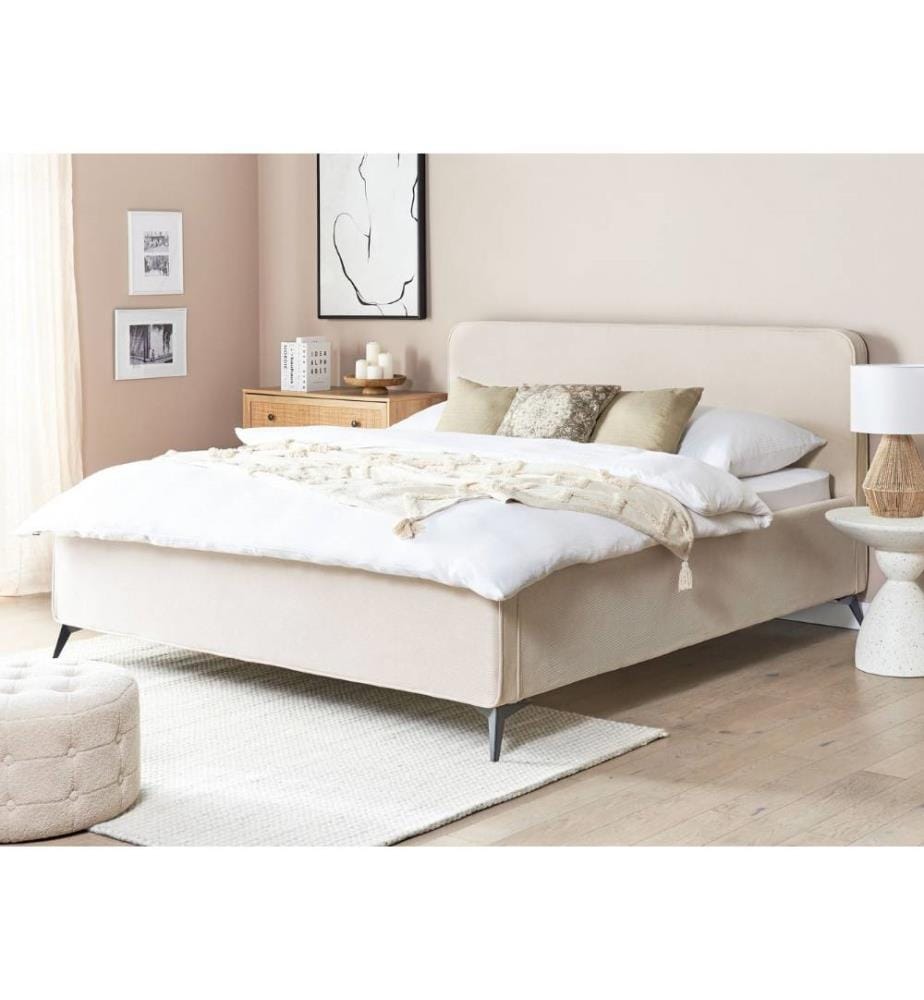 Lit avec sommier Velours côtelé VALOGNES 180 x 200 cm Beige clair