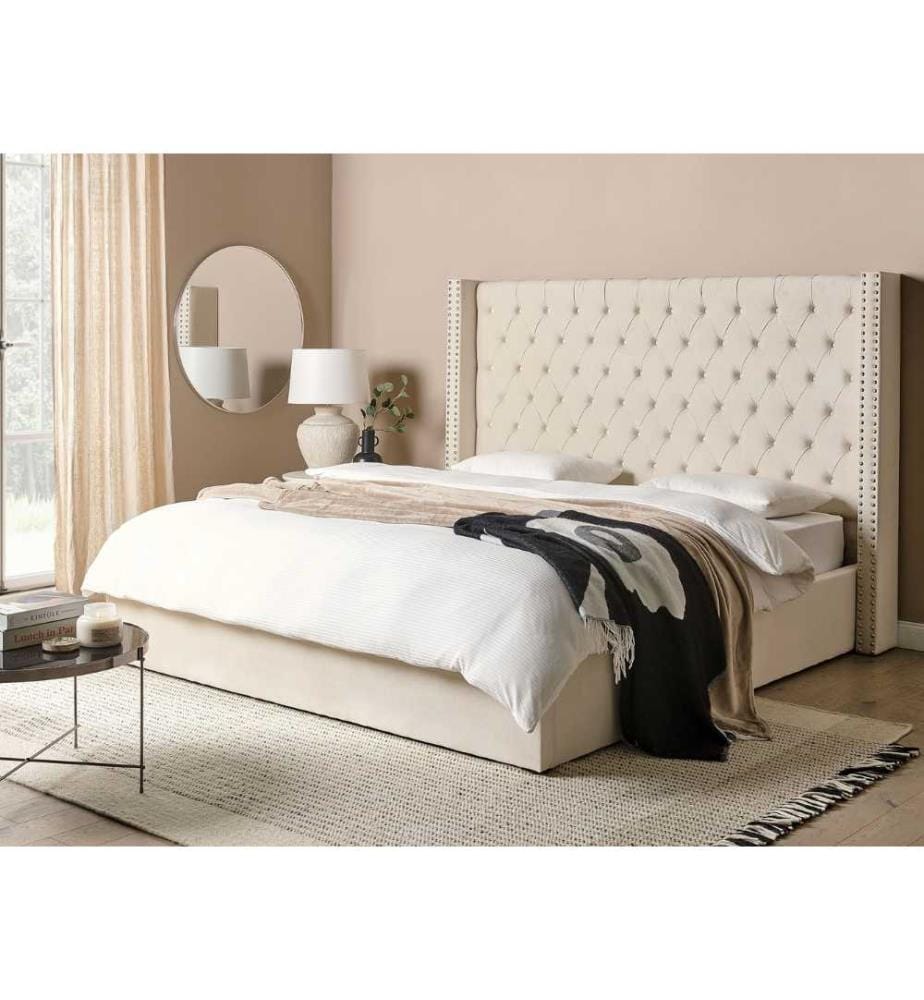 Lit ottoman Velours LUBBON 180 x 200 cm Blanc cassé