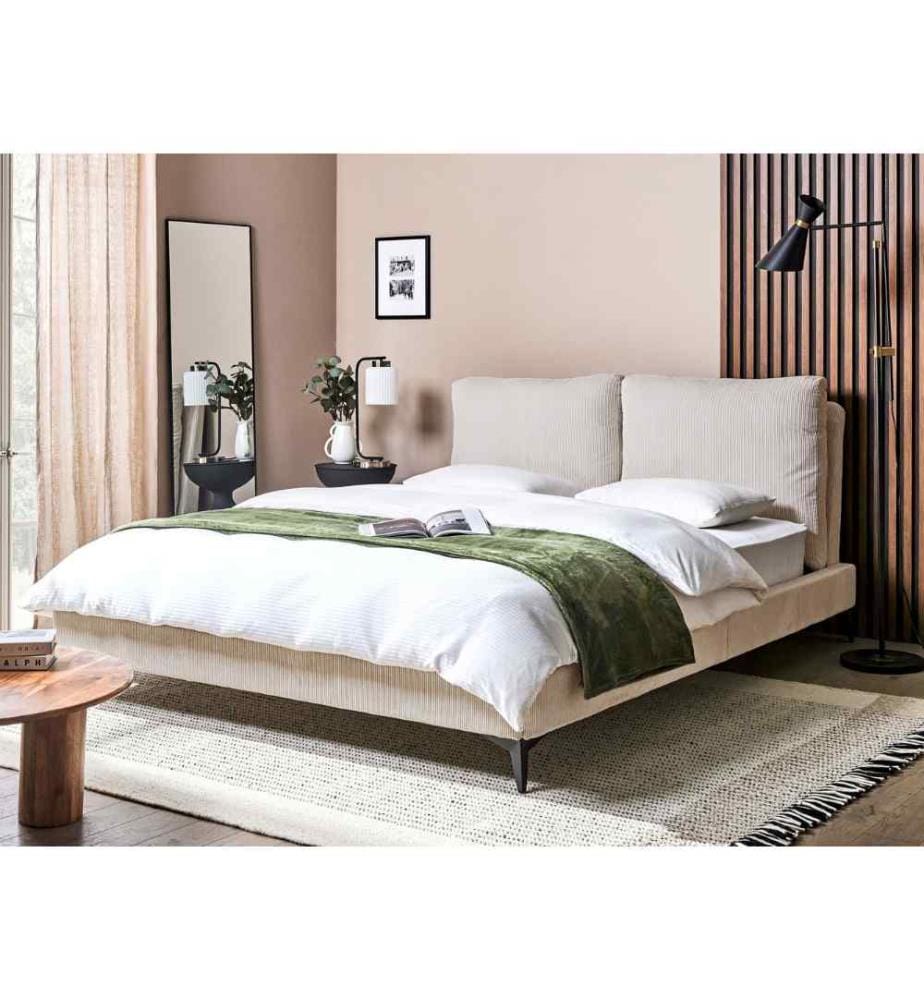 Lit avec sommier Velours côtelé MELLE 160 x 200 cm Beige clair