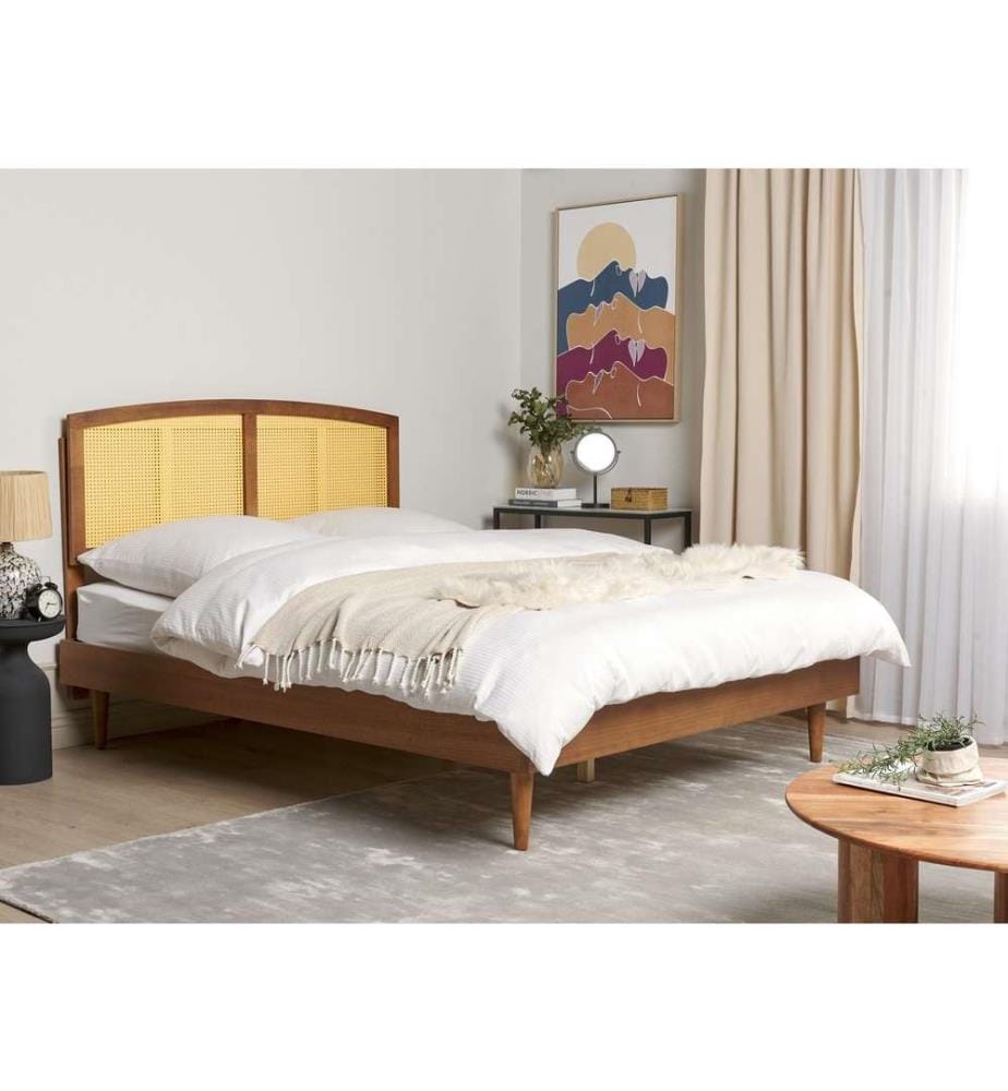 Lit avec sommier Rotin VARZY 160 x 200 cm Marron