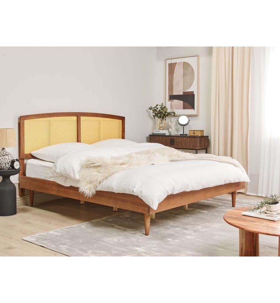 Lit avec sommier Rotin VARZY 180 x 200 cm Marron