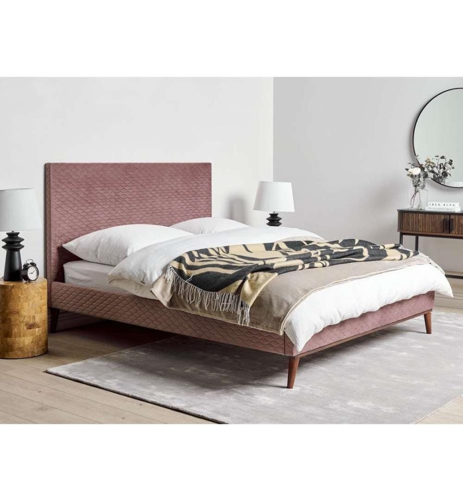 Lit avec sommier Velours BAYONNE 140 x 200 cm Rose