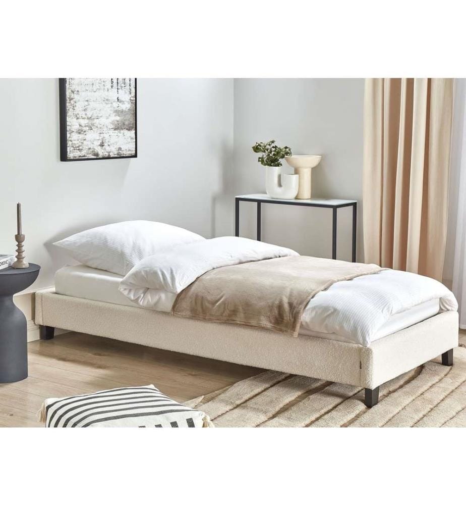 Lit sans tête de lit Bouclé ROANNE 90 x 200 cm Beige clair