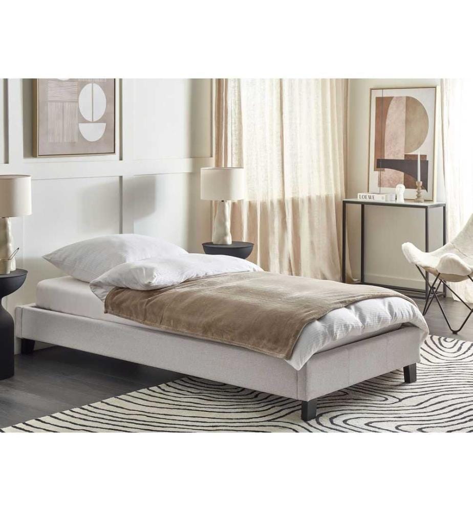 Lit sans tête de lit Tissu ROANNE 90 x 200 cm Gris clair