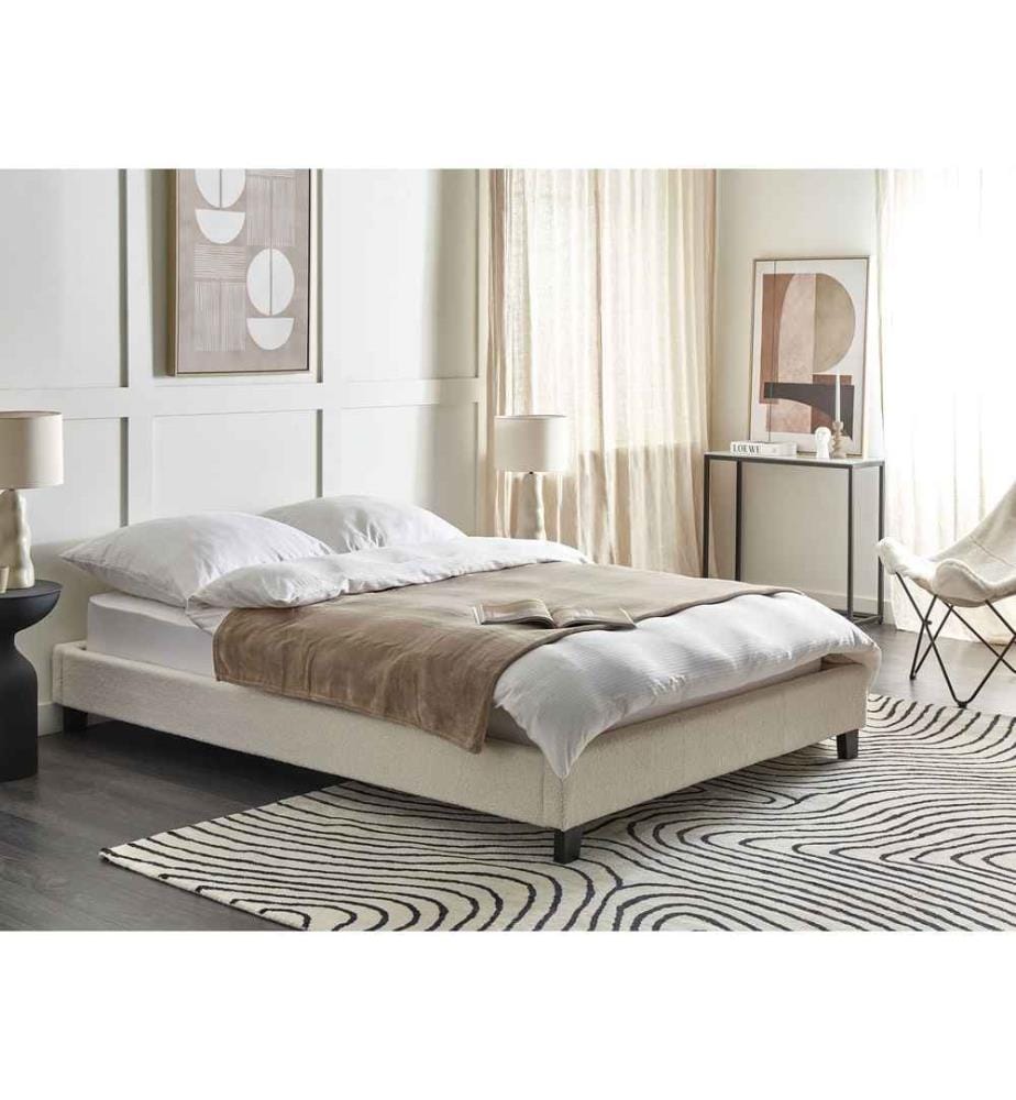Lit sans tête de lit Bouclé ROANNE 140 x 200 cm Beige clair