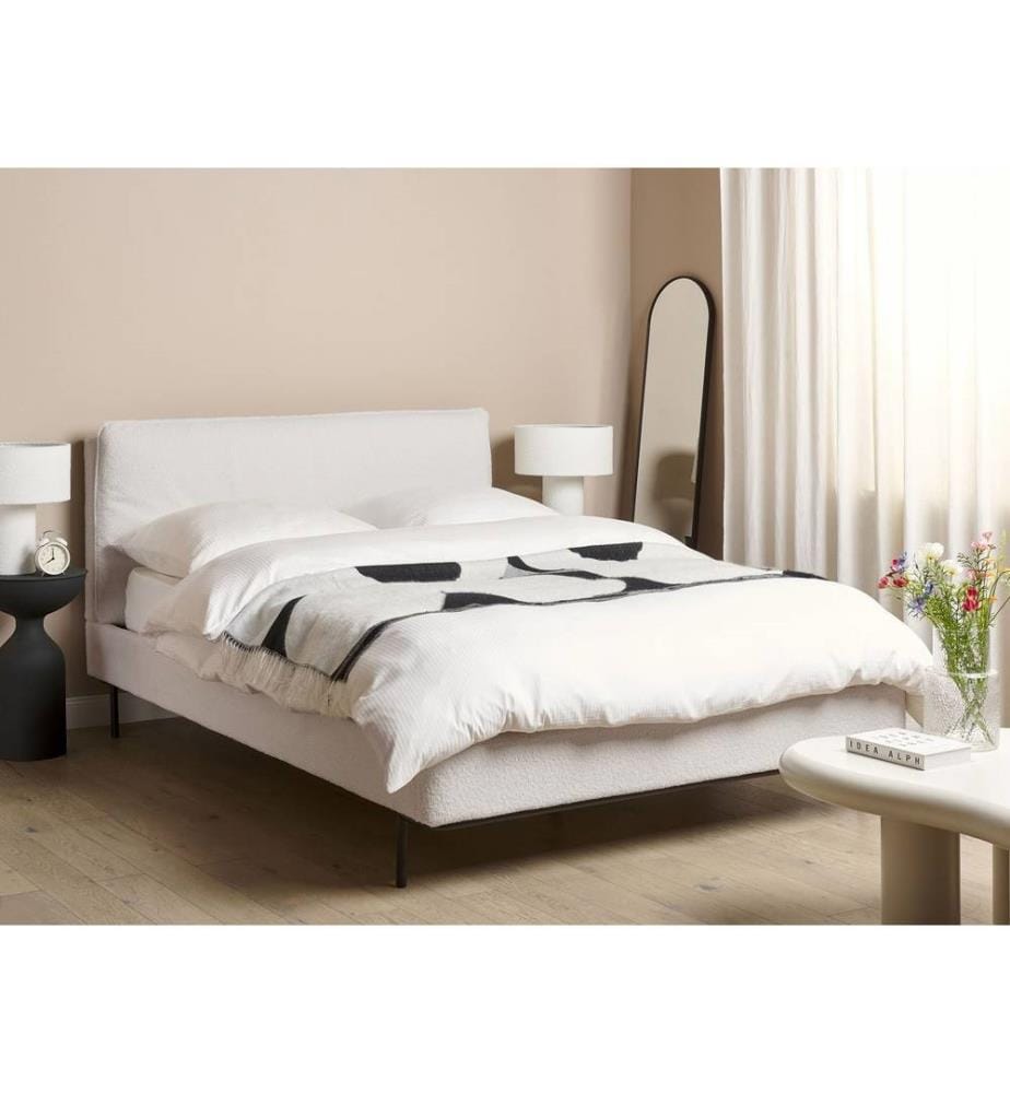 Lit avec sommier Bouclé CORIO 140 x 200 cm Blanc cassé