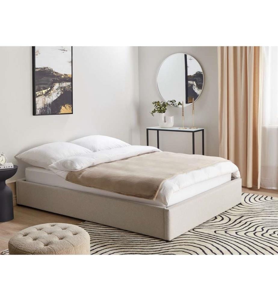 Lit ottoman sans tête de lit Tissu DINAN 140 x 200 cm Beige clair