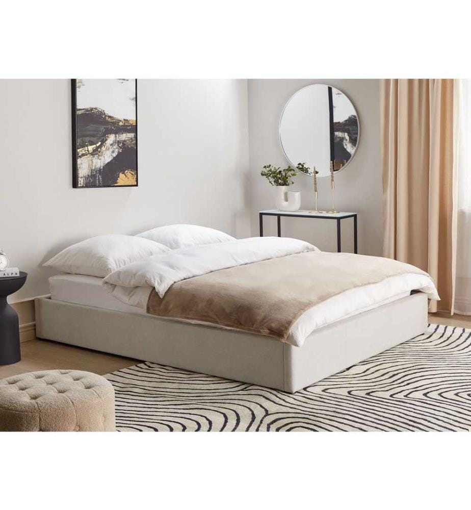 Lit ottoman sans tête de lit Tissu DINAN 160 x 200 cm Beige clair