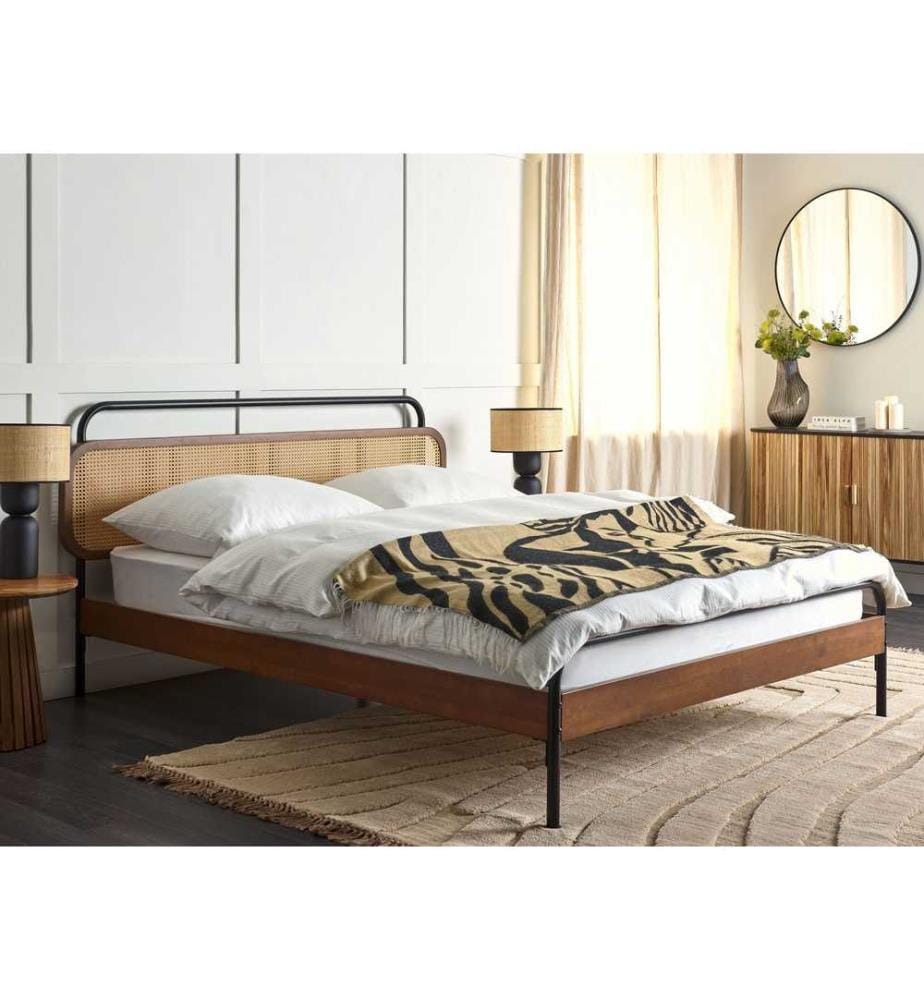 Lit avec sommier Rotin BOUSSICOURT 160 x 200 cm Marron foncé