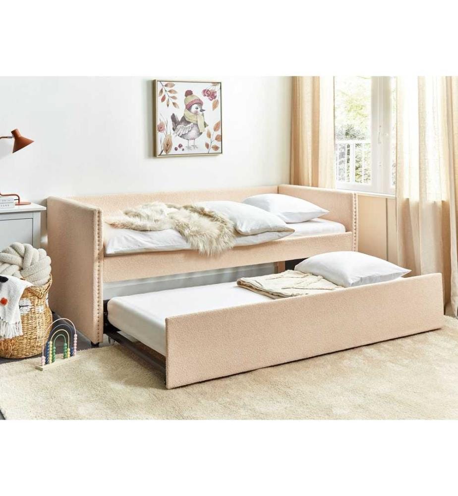Lit gigogne Bouclé TROYES 90 x 200 cm Rose pêche