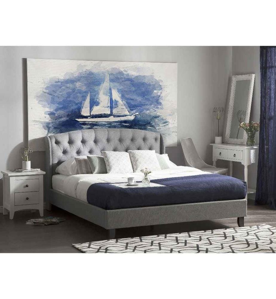Lit avec sommier Tissu BORDEAUX 140 x 200 cm Gris clair