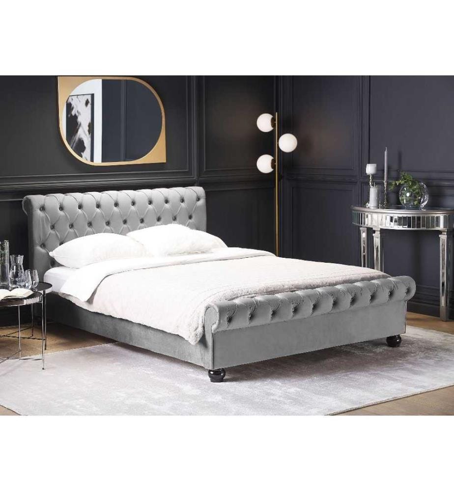 Lit avec sommier Velours AVALLON 180 x 200 cm Gris
