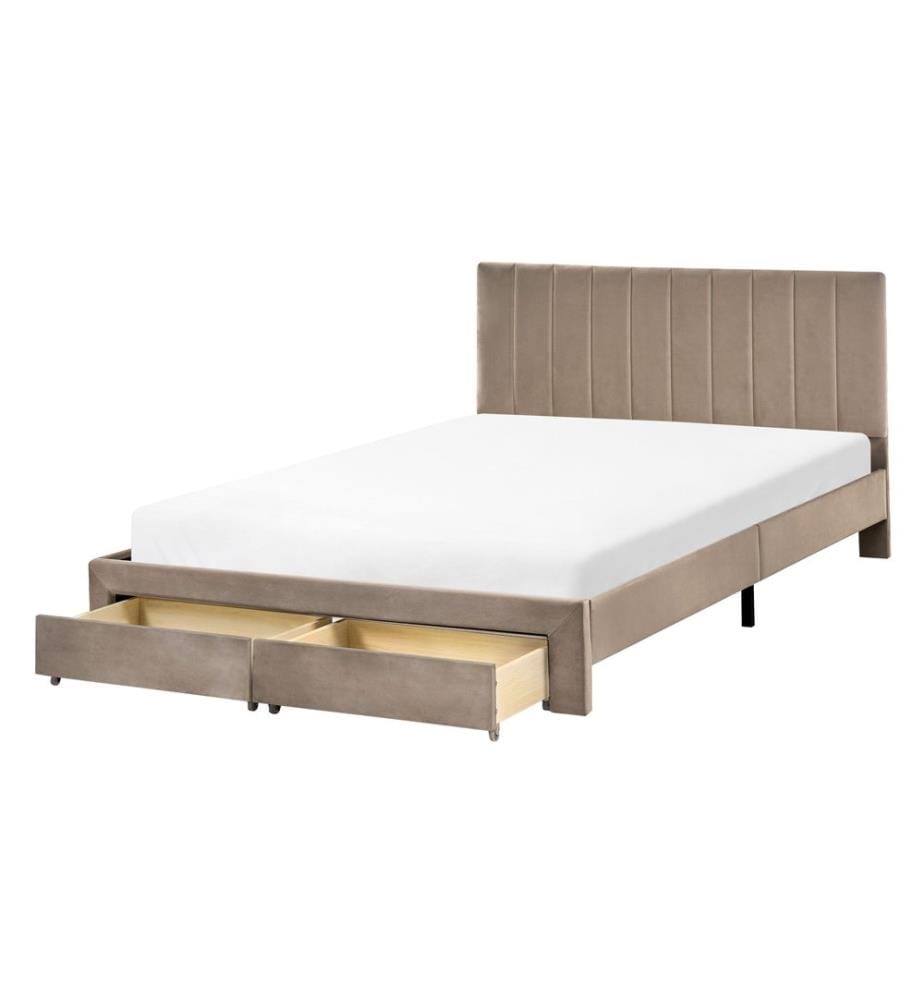 Lit avec tiroirs de rangement Velours LONZAC 140 x 200 cm Taupe
