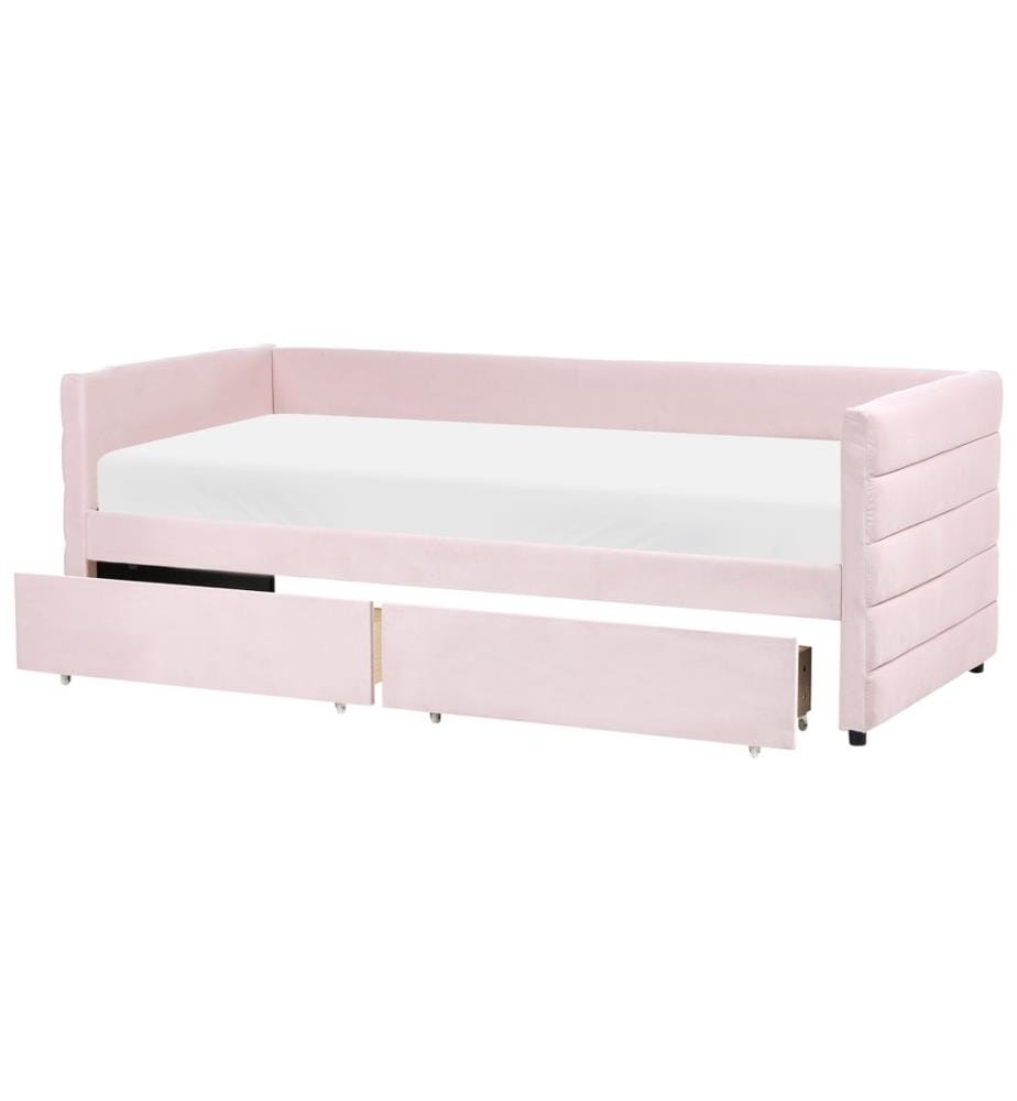 Lit de jour avec rangement Velours MARRAY 90 x 200 cm Rose pastel