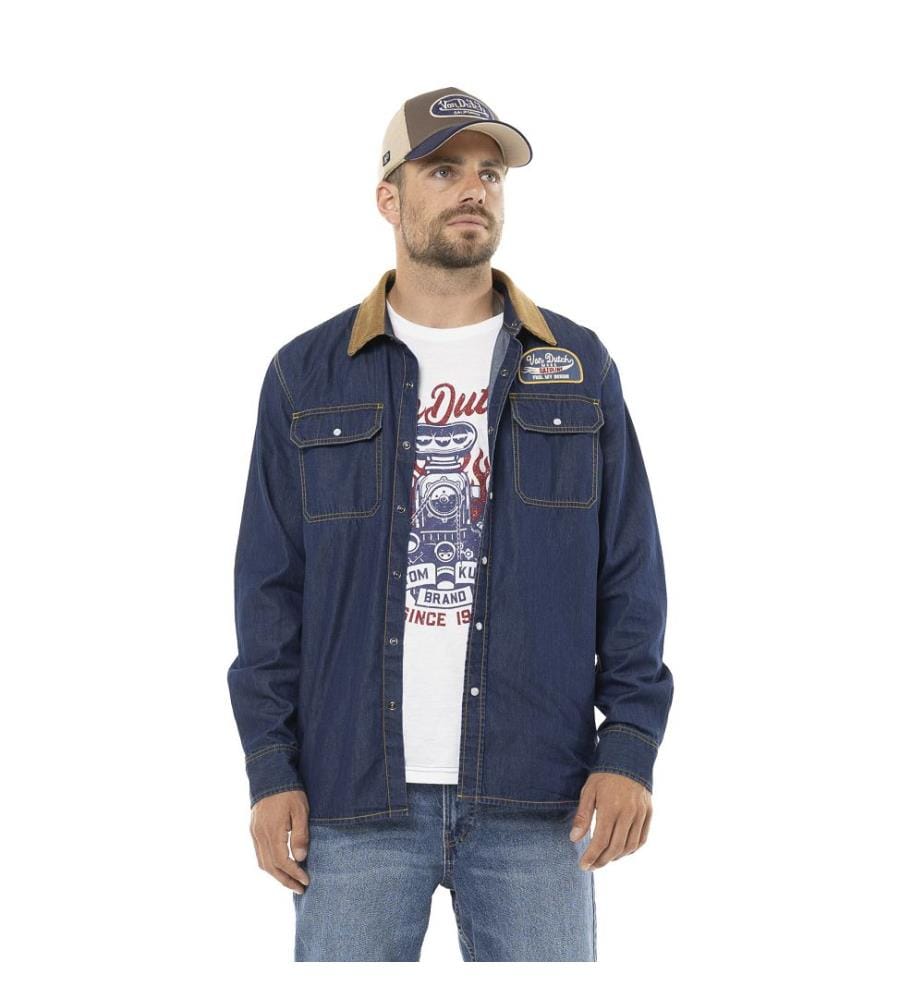 Chemise chambray - Bleu foncé et Beige