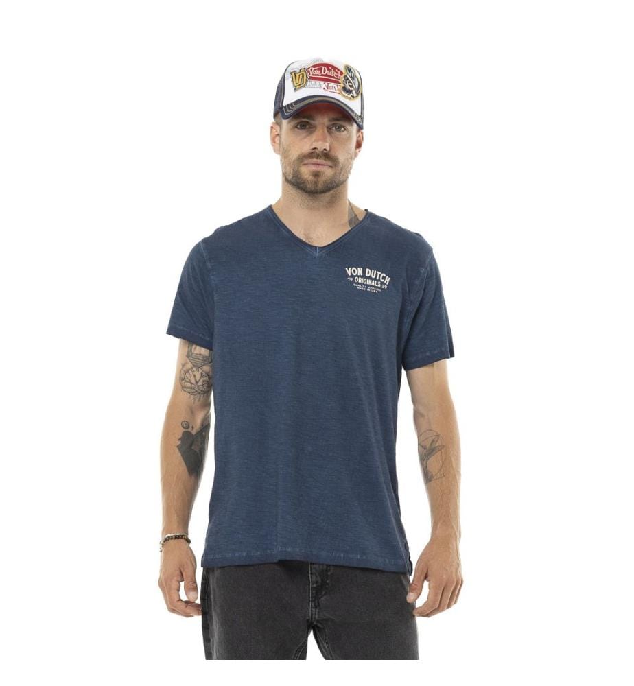 T-shirt col V - Bleu et Blanc