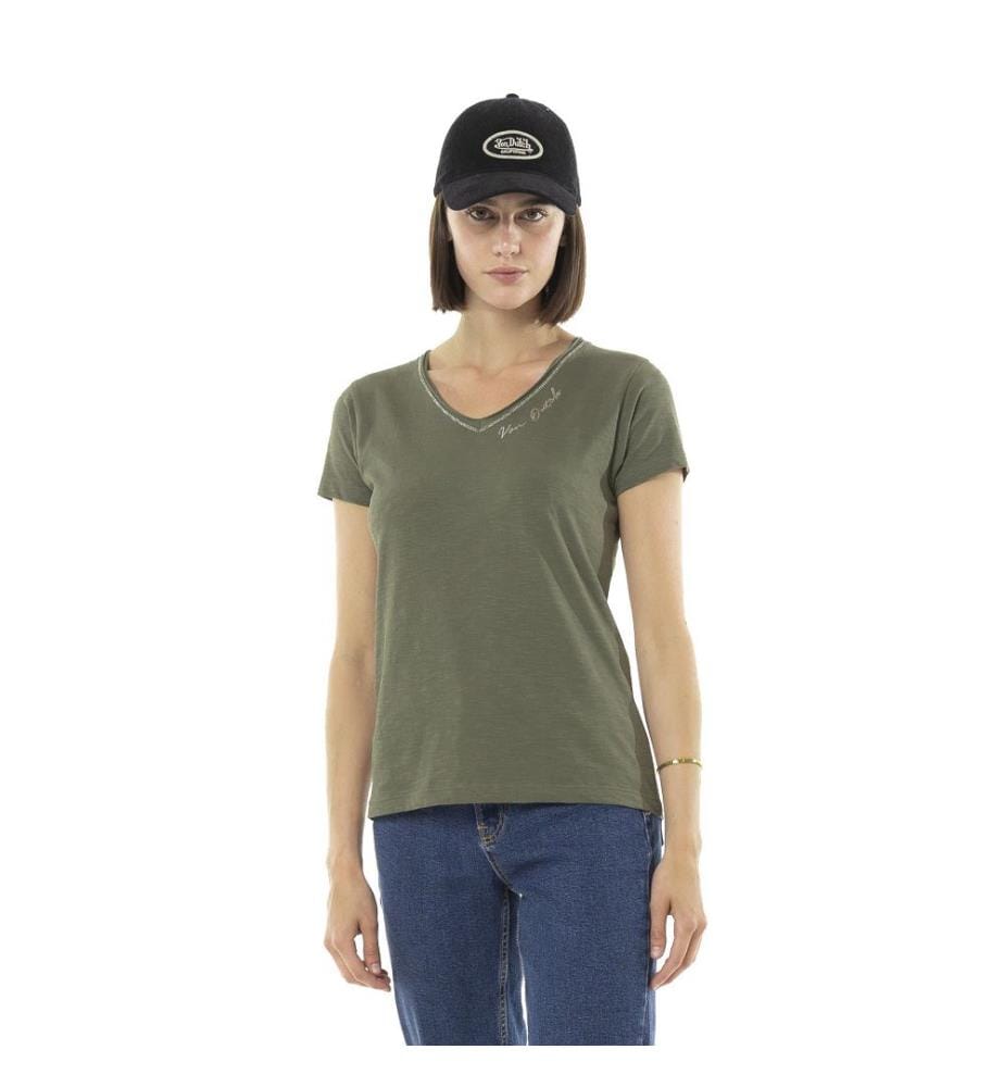 T-shirt col V - Kaki et Blanc