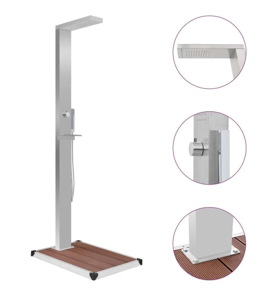 Douche d'extérieur avec receveur de douche WPC Acier inoxydable