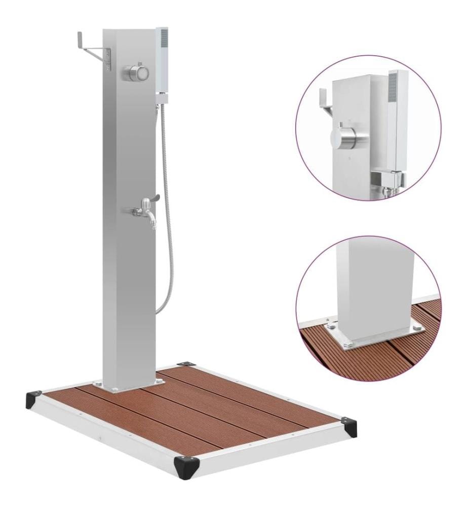 Douche d'extérieur avec receveur de douche WPC Acier inoxydable