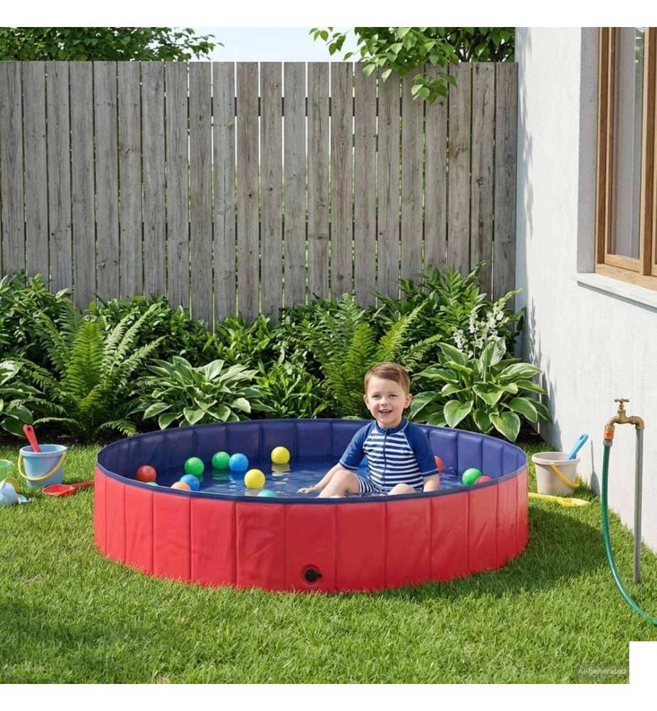 Piscine de nage pliable pour chien Rouge et bleu Ø 160 x 30 cm