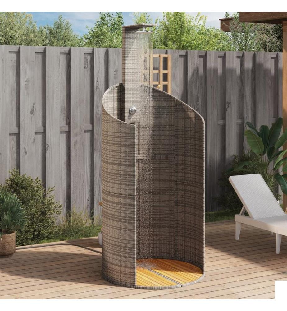 Douche d'extérieur gris 100x100x241,5 cm poly rotin bois acacia