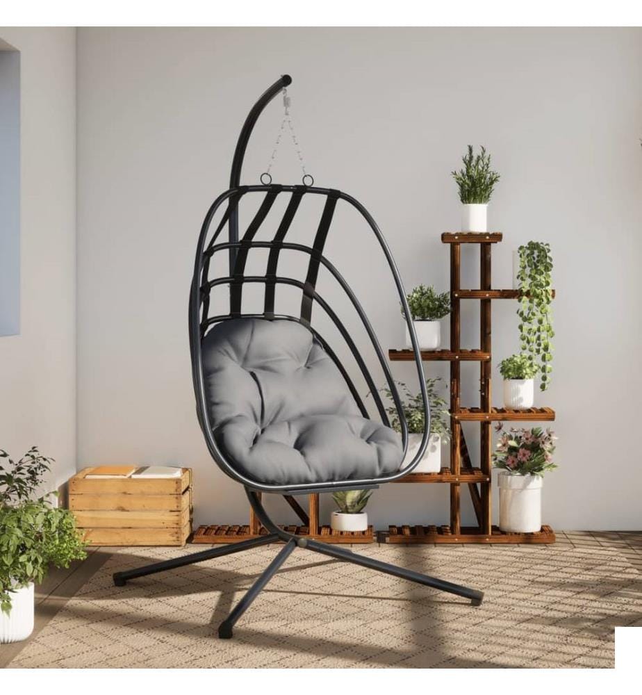 Fauteuil suspendu en forme d'uf avec support en acier anthracite
