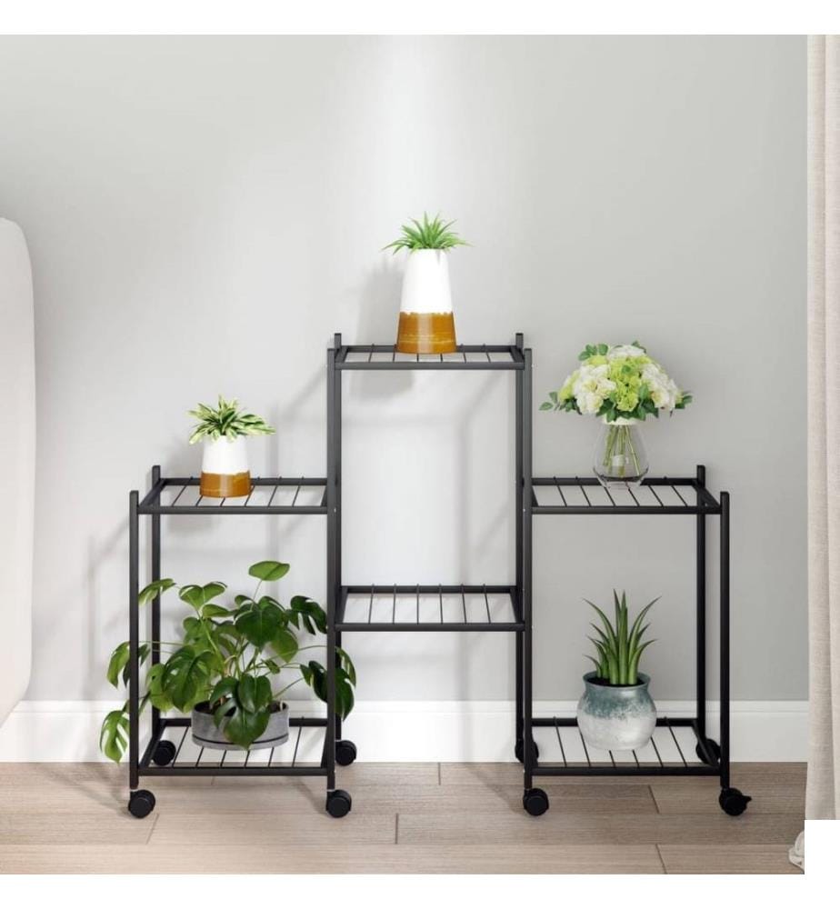 Jardinière avec roues 83x25x63,5 cm Noir Fer