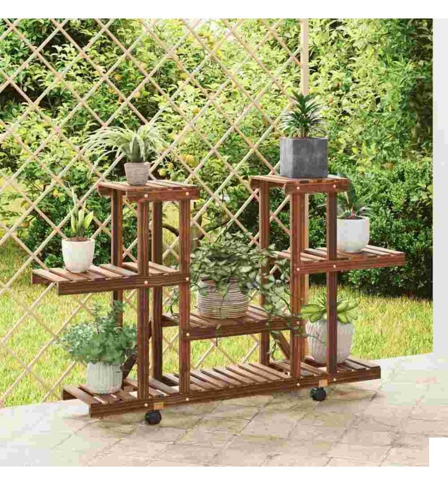 Support à fleurs avec roues 110x25x78 cm bois massif de sapin