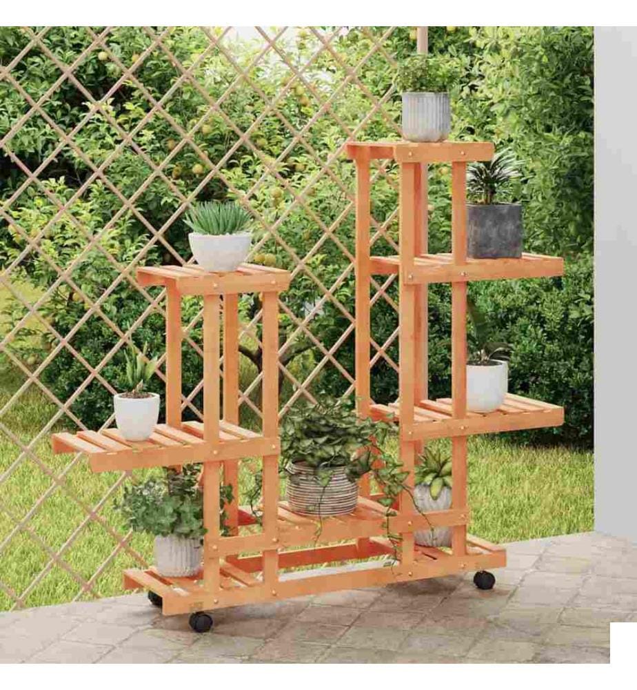 Support à fleurs avec roues 95x25x101 cm bois massif de sapin