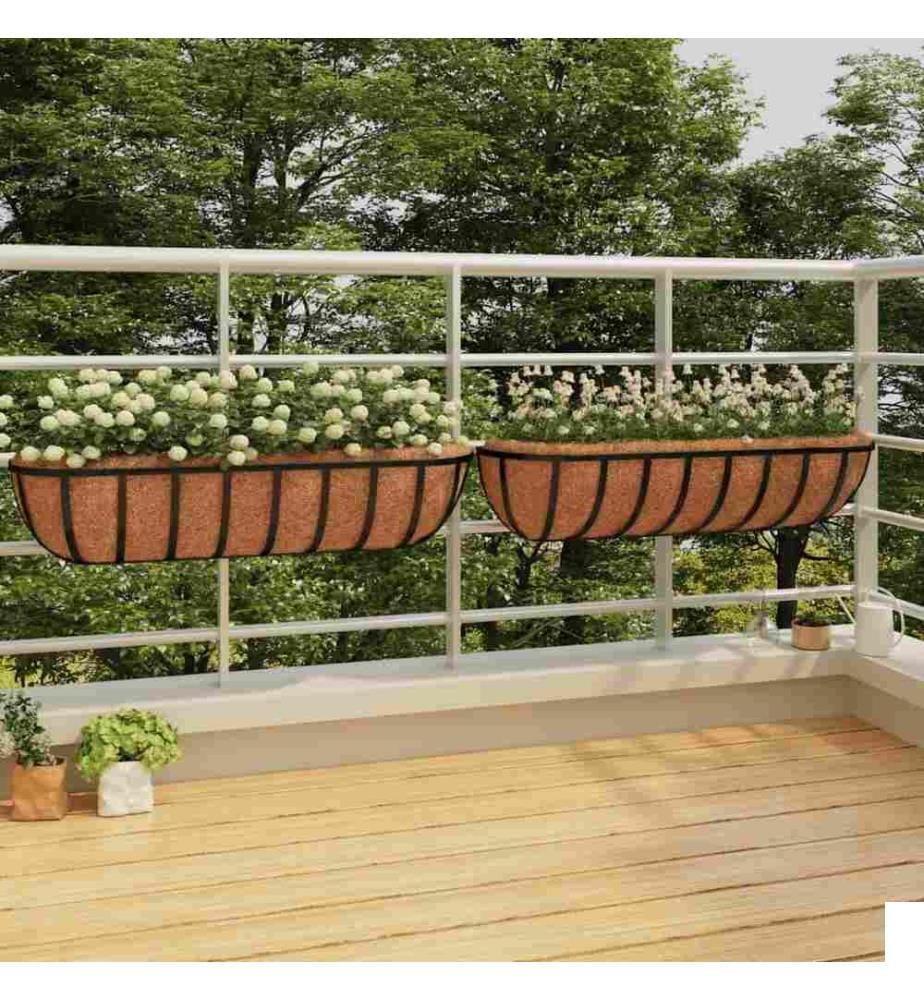 Jardinières murales 2 pcs en coco noir 91x20x23 cm acier