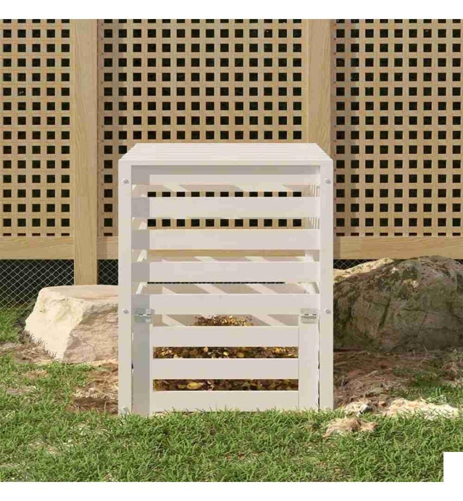 Composteur Blanc 63,5x63,5x77,5 cm Bois massif de pin