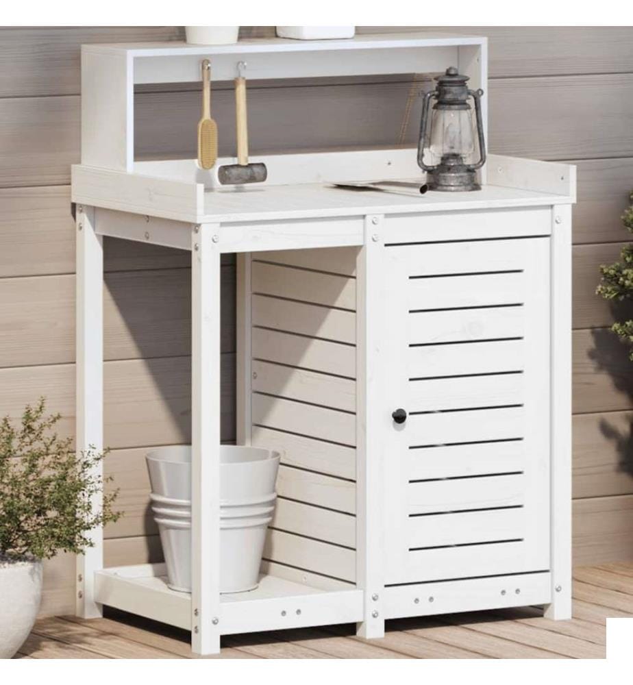 Table de rempotage avec étagères blanc bois massif de pin