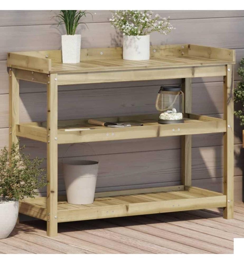 Table de rempotage avec étagères 108x45x86,5 cm bois massif pin