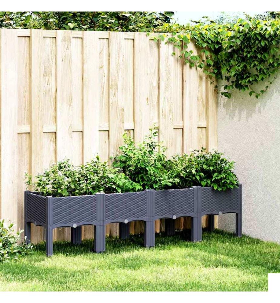 Jardinière avec pieds bleu gris 160x40x42 cm PP