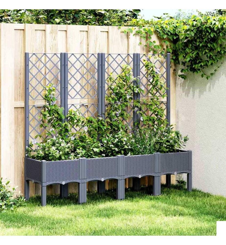 Jardinière avec treillis bleu gris 160x40x142 cm PP