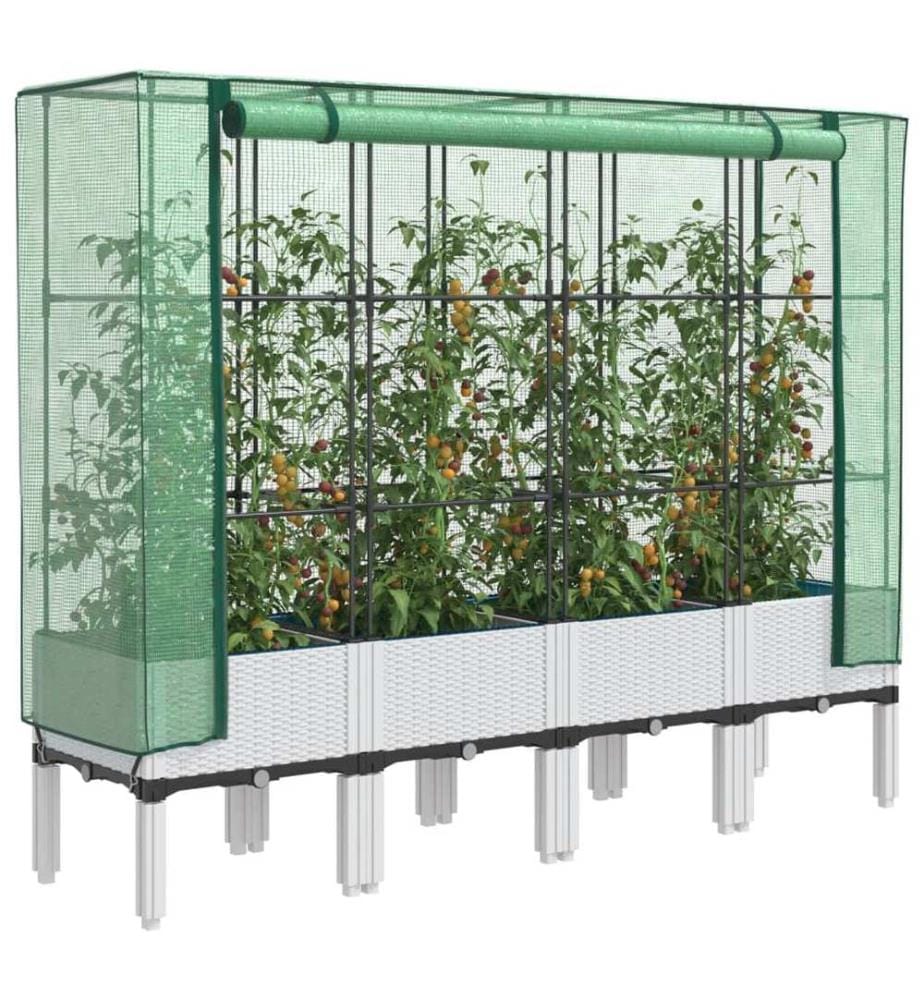 Jardinière surélevée avec housse aspect rotin 160x40x140 cm