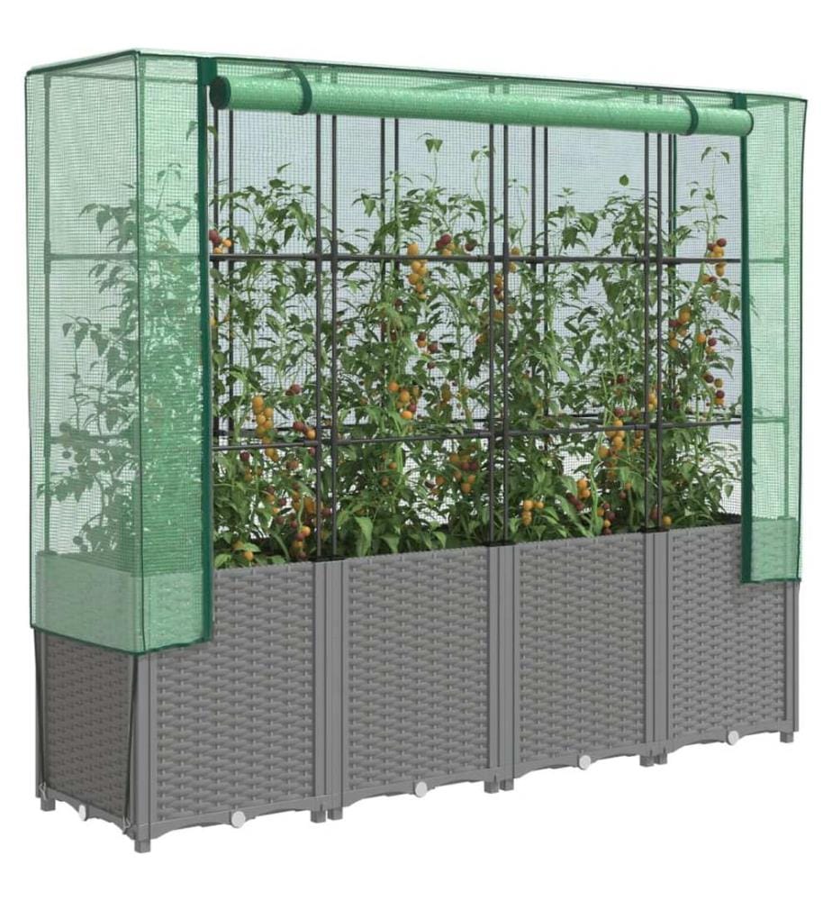 Jardinière surélevée avec housse aspect rotin 160x40x153 cm