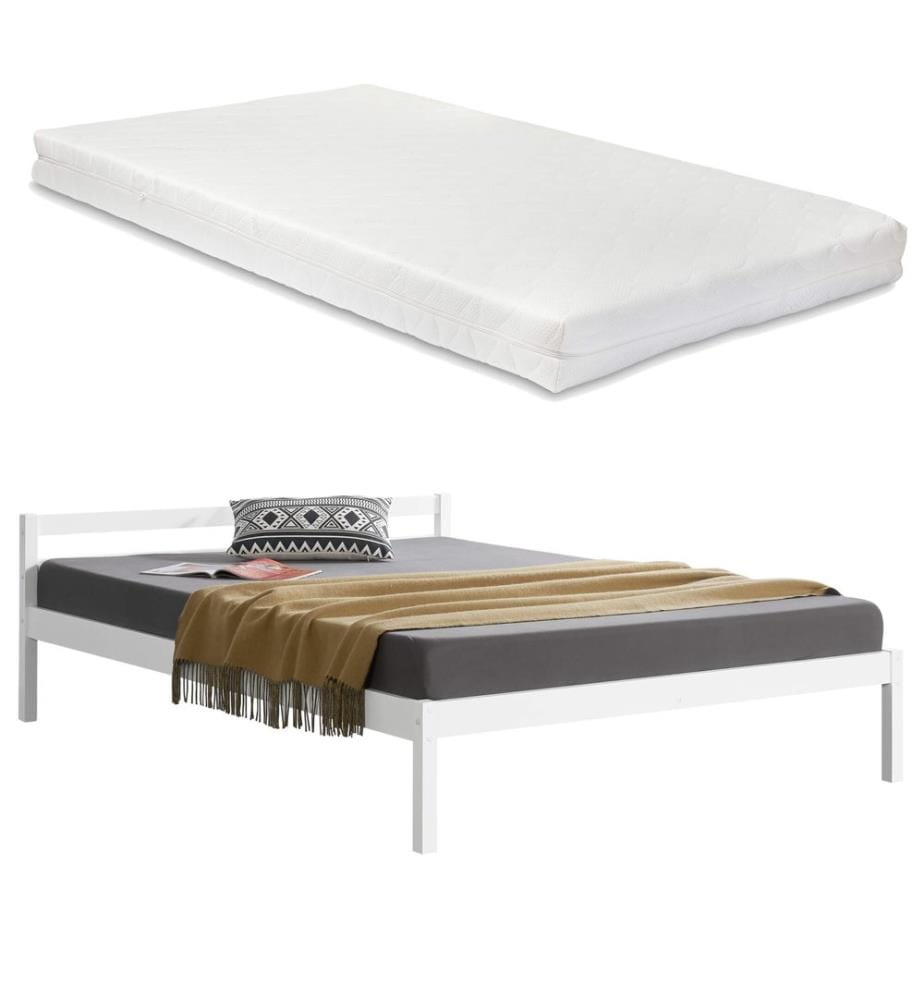 Lit en bois Lynge 180x200 cm avec matelas à froid blanc