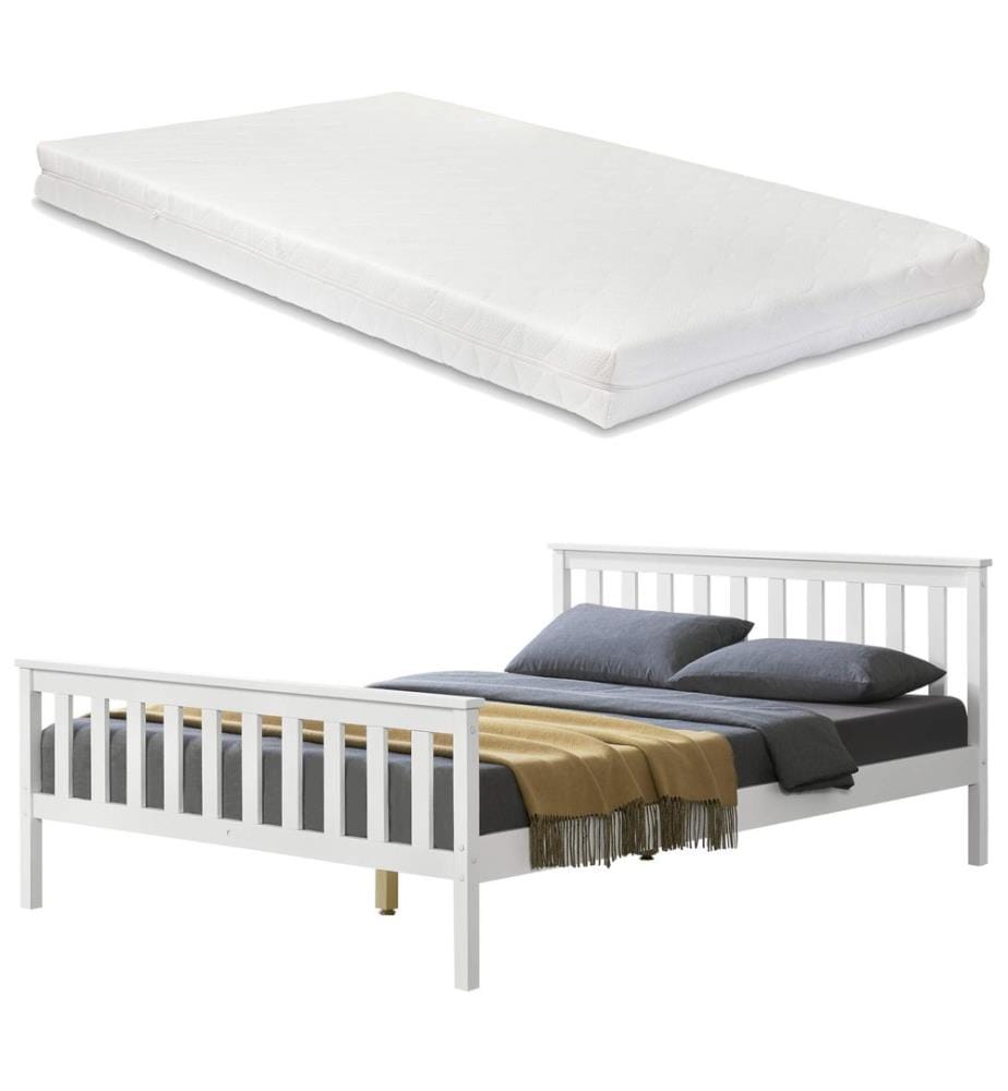 Lit en bois Hellnar 180x200 cm avec matelas à froid blanc