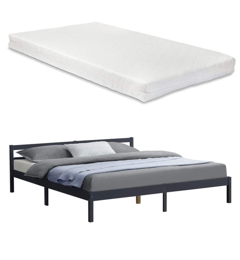Lit en bois Nakkila 160x200 cm avec matelas à froid Gris