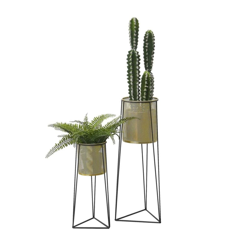 Lot de 2 supports pour plantes Roosdaal en métal noir et couleur laiton