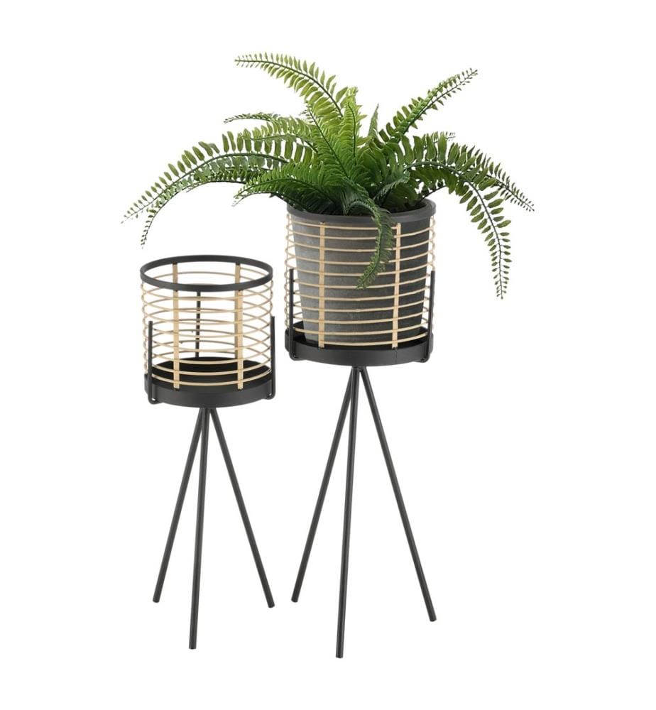 Support pour plantes Lasne, lot de 2, métal noir et beige
