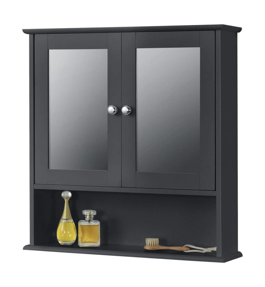 Meuble de salle de bain Linz 58 x 56 x 13 cm avec miroir, en MDF gris foncé