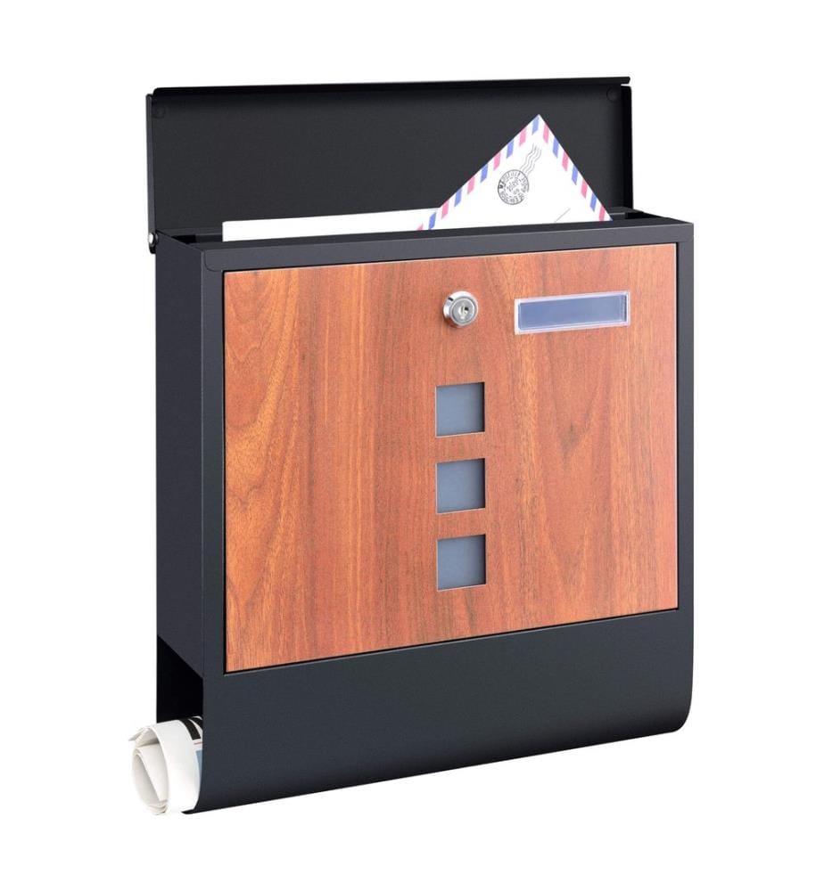 Boîte aux lettres Sanitz 34 x 31 x 10 cm, acier anthracite aspect bois