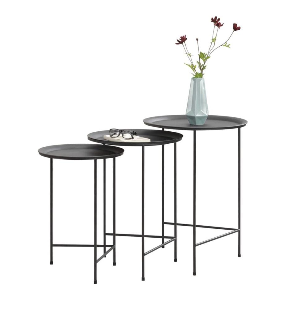 Lot de 3 tables basses Gatlinburg rondes en métal noir