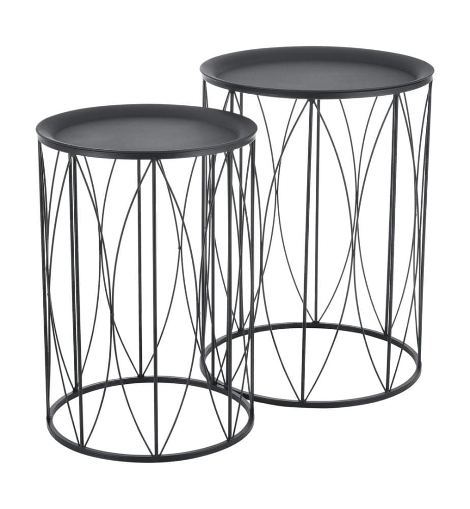 Lot de 3 tables d'appoint Morristown, rondes, en métal noir