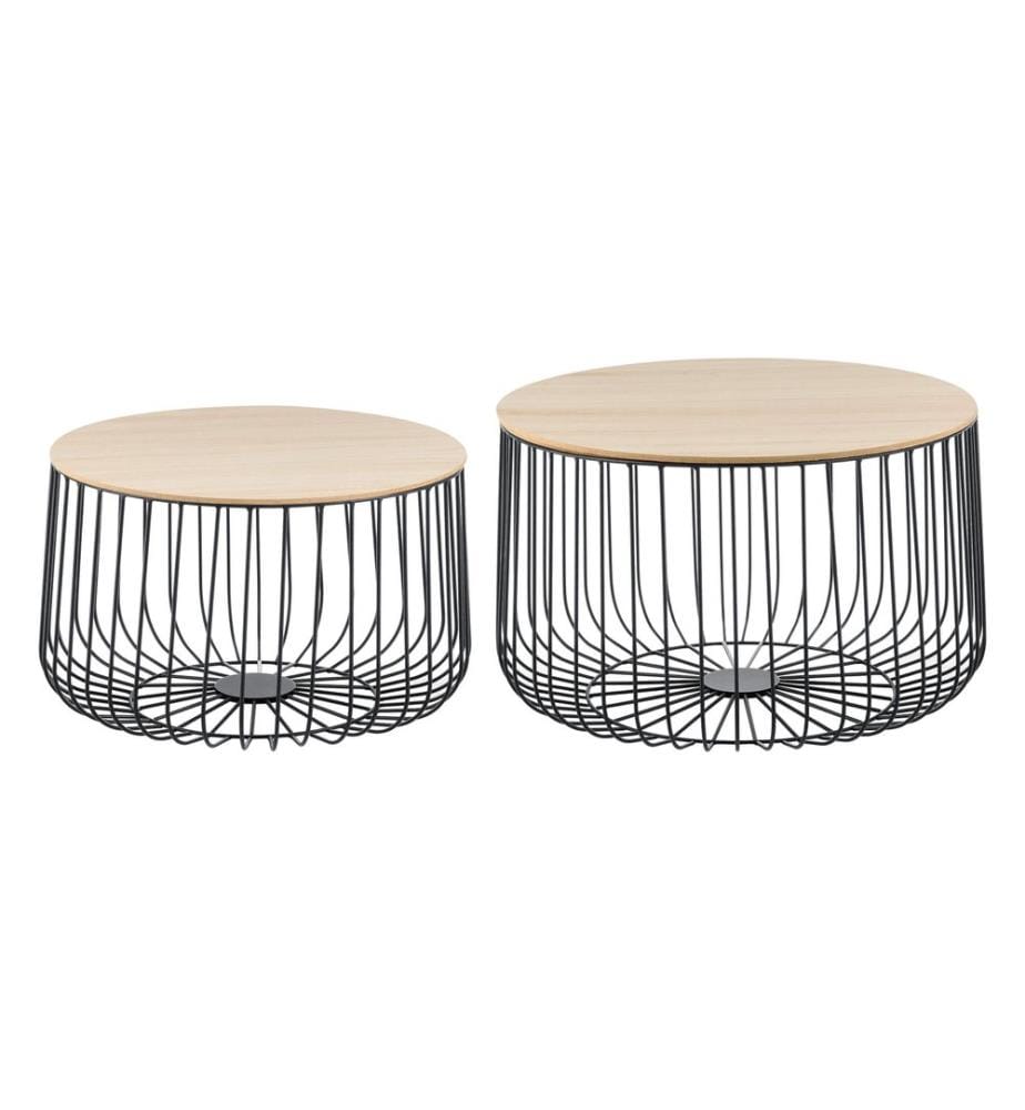 Ensemble de tables d'appoint Mikkeli en métal et MDF, noir et chêne clair