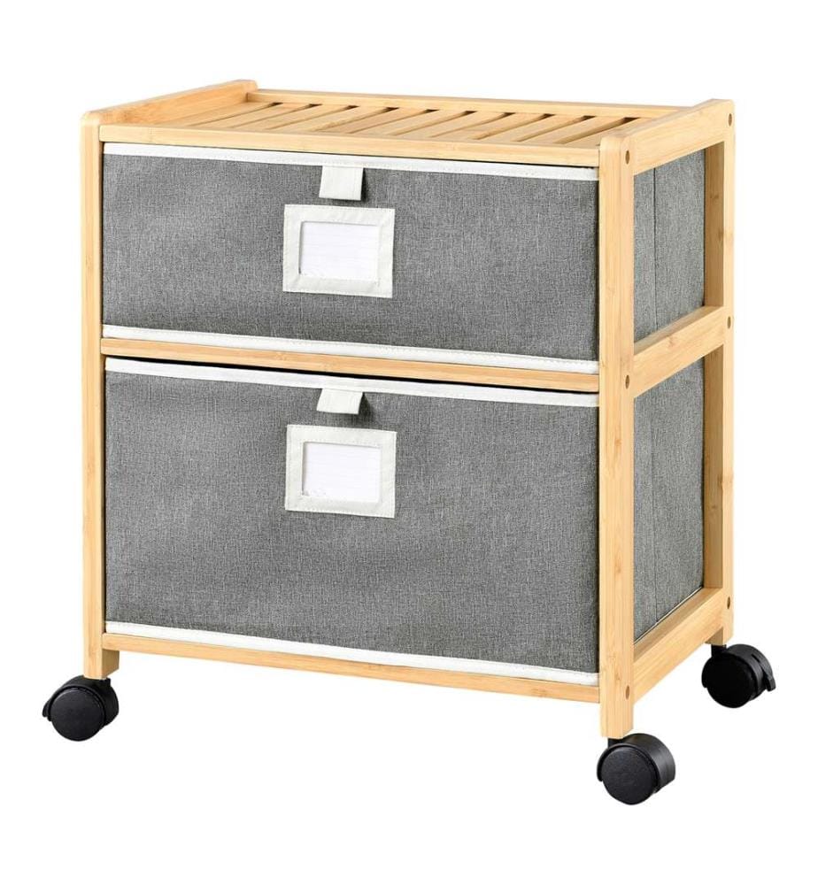 Table d'appoint en bambou Noorliit à 2 tiroirs, sur roulettes