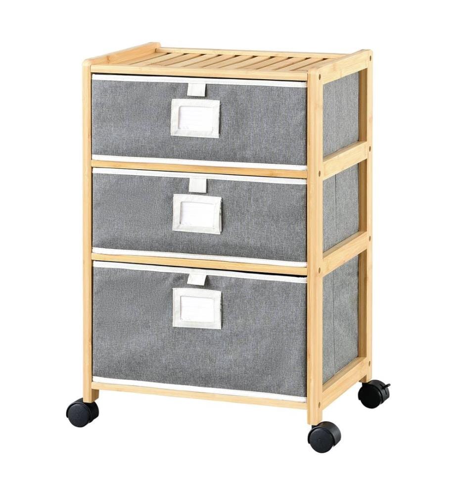 Table d'appoint en bambou Noorliit à 3 tiroirs, sur roulettes